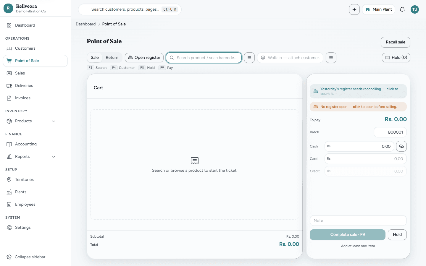 Reliveora point of sale